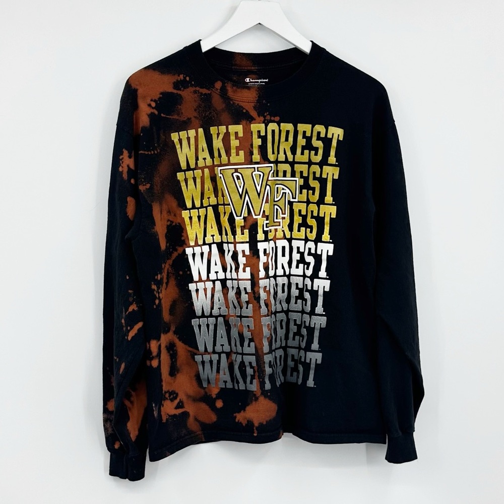 Champion Wake Forest Demon Deacons Custom Bleach Washed Long Sleeve Shirt Size L
